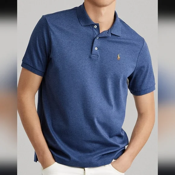 Polo Ralph Lauren Custom Slim-fit cotton piqué Heather Blue Men polo shirt Sz M